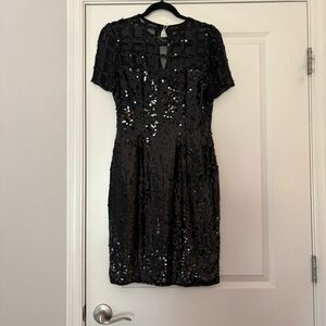 Vintage Elegant Black Sequin Mini Dress